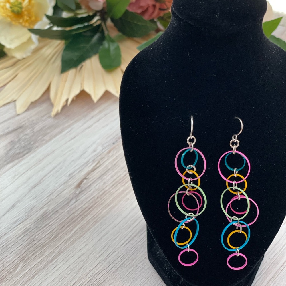 Rainbow Descending Hoops Drop Earrings